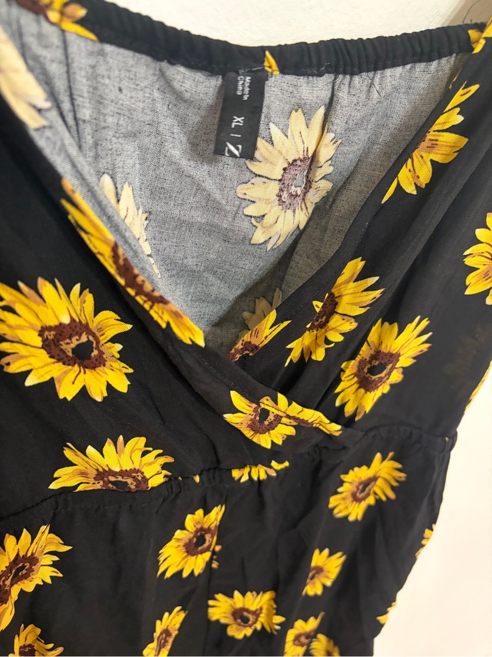 Zaful Black Sunflower Print Romper with Yellow Blooms - Picture 3 of 9